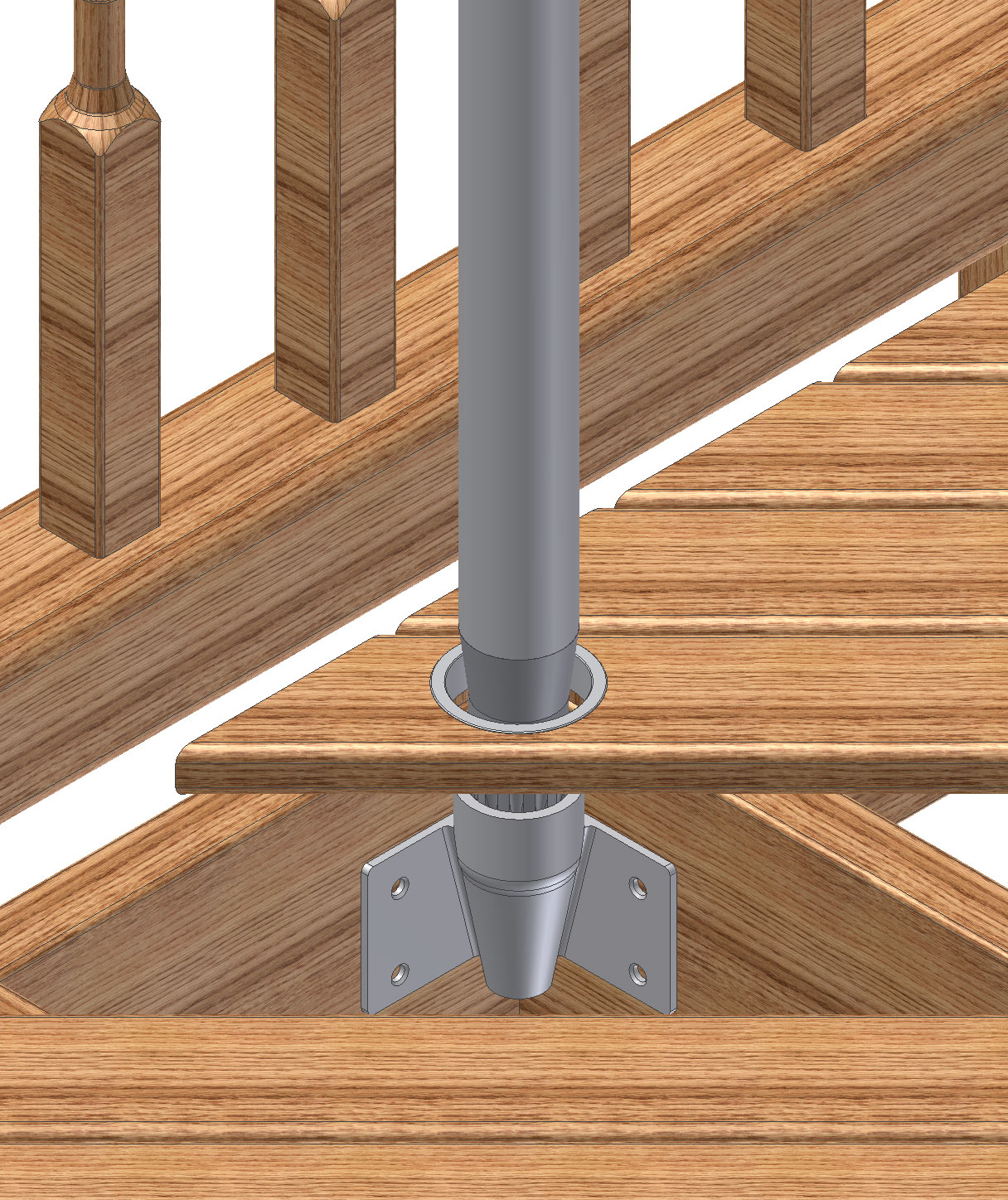 Deck'Umbs corner style, conical umbrella holder installed at the corner of decks