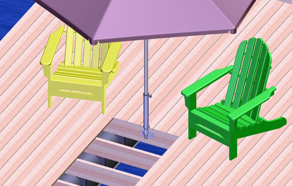 Deck'Umbs standard style, conical holder of umbrellas installed underneath decking